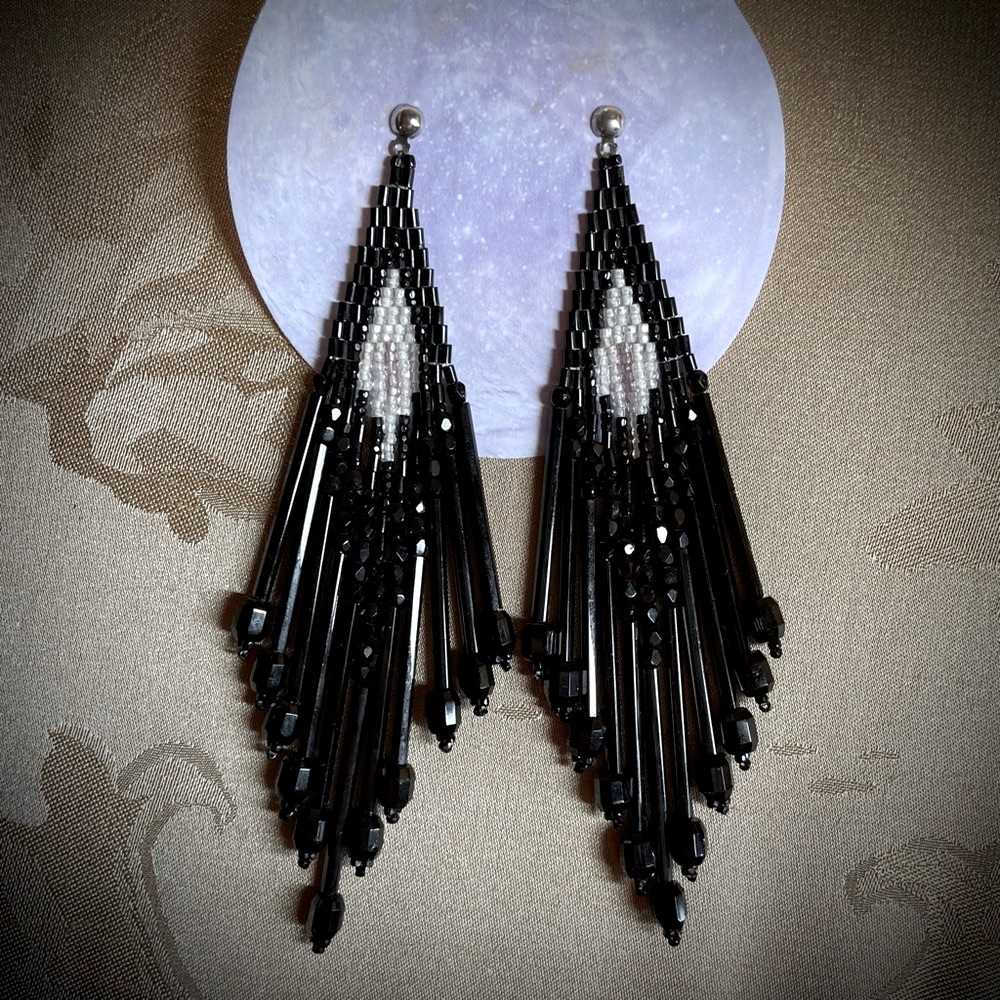 Vintage Black and White Chipita Sparkly Beaded Earrings